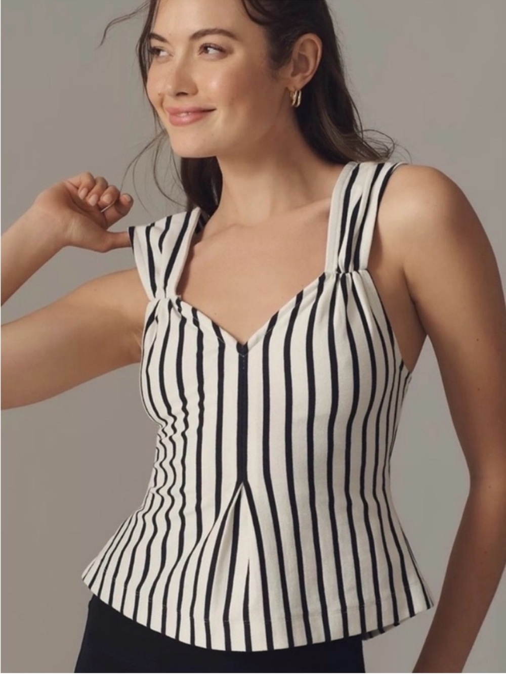 Maeve V-Neck-Fit-and-Flare Smocked Striped Tank Top